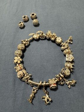 Exquisite Pandora Sterling Silver Bangle Bracelet with Disney & Marvel Charms